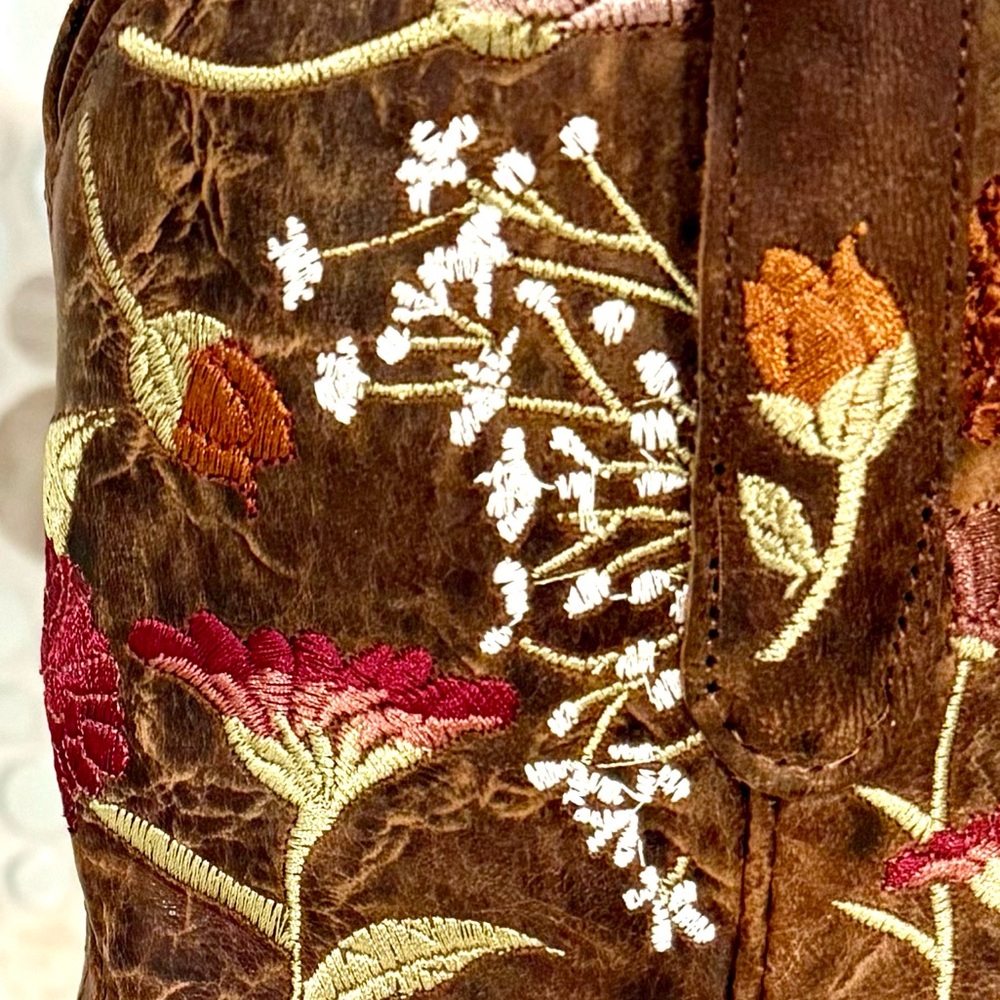 LANE New Embossed Leather Embroidered Western Boots - Picture 5 of 14